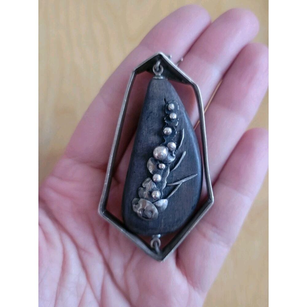 Unique Sterling Silver & Dark Wood Pendant( Mobile) Flower One Of A Kind Art